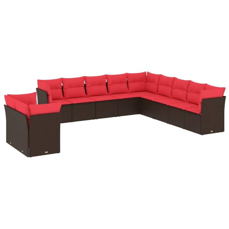 vidaXL 11/12 Piece Patio Sofa Set with Cushions Black/Brown/Gray Poly Rattan - 21.7 x 24.4 x 27.2