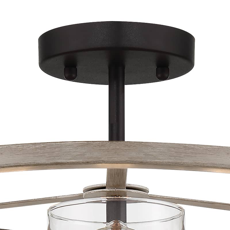 Farmhouse Rustic 3-light Drum Semi-flush Chandelier with Cylinder Glass - 15
