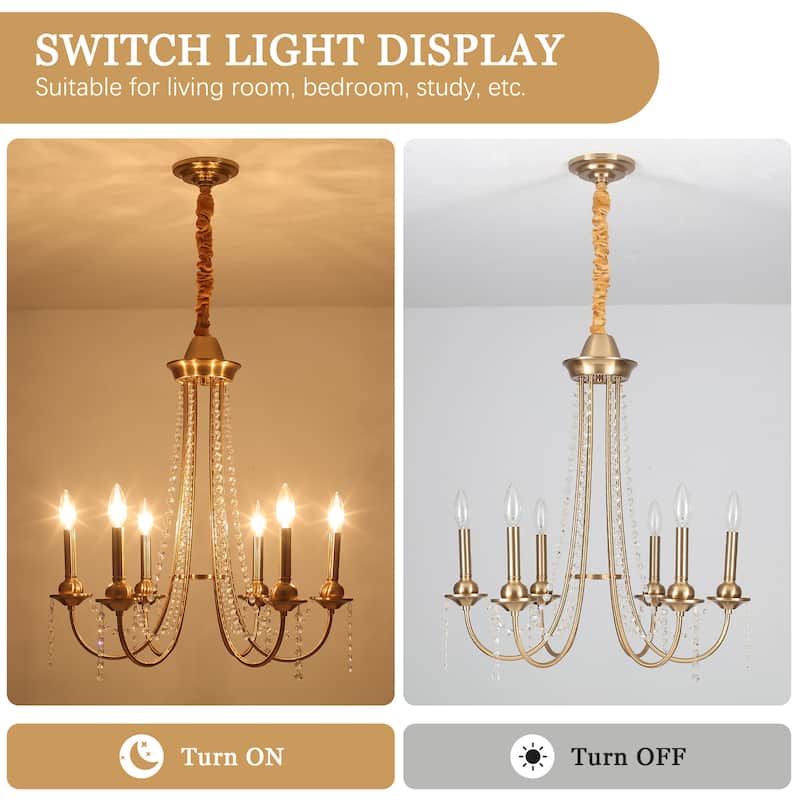 6-Light Candlestick Hanging Crystal Linear Chandelier Lighting for Kitchen Island