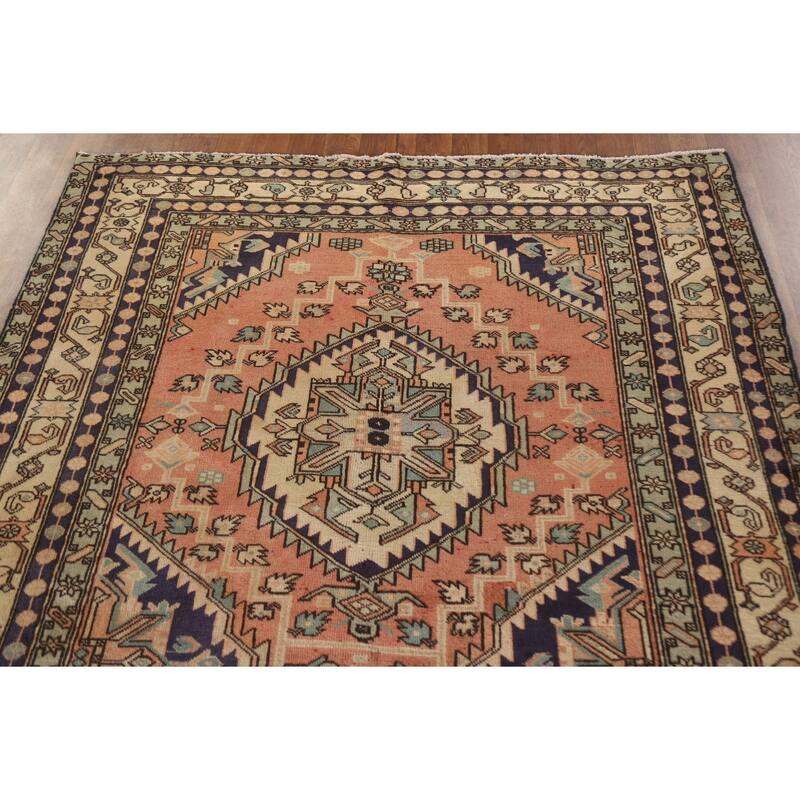 Geometric Ardebil Persian Vintage Area Rug Hand-knotted Wool Carpet - 4'9"x 10'0"