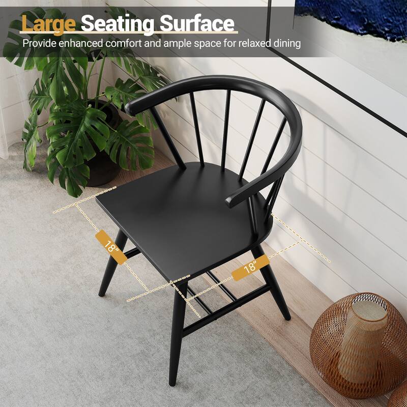 Gymax Windsor Dining Chair Set of 2 w/Rubber Wood Frame Curved Spindle