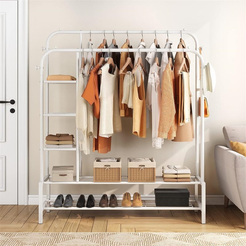 Double Rods Portable Garment Rack for Hanging clothes - 13"D x 49"W x 64.76"H
