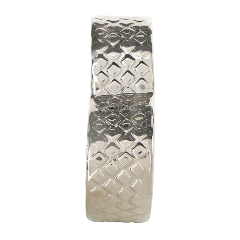 Gold or Silver Aluminum Metal Slanted Heart Sculpture with Dimensional Cube Textured Exterior