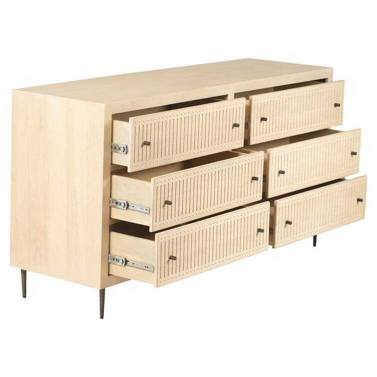 HomeRoots 68" Natural Solid Wood Six Drawer Dresser