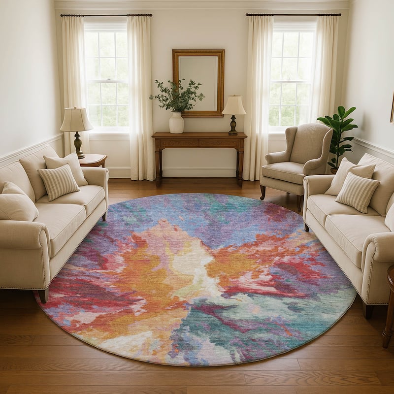 Premium Washable Super Soft Abstract Burst Mayfield Rug - Orange - 8' x 8'