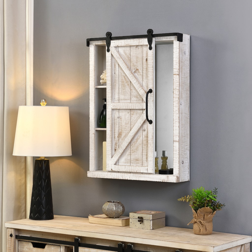 FirsTime & Co. Winona Farmhouse Barn Door Cabinet Mirror, Mirror, 21 x 5.5 x 28 in, American Designed