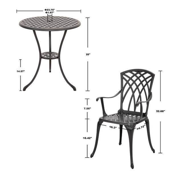 24 Inch Cast Aluminum Bistro Table with Umbrella Hole and 2 Bistro