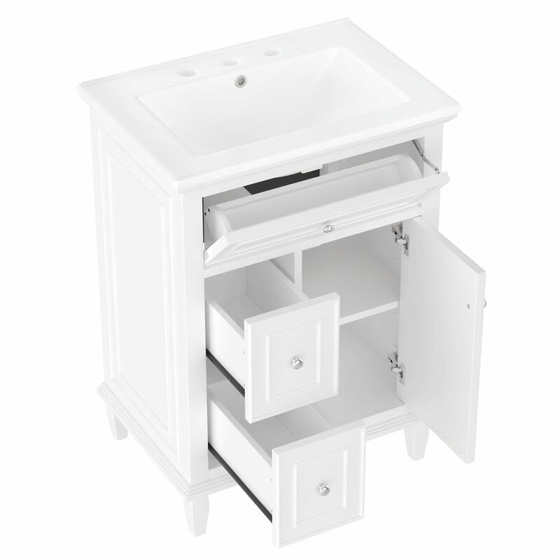 24" Bathroom Vanity with Sink, Bathroom Vanity Cabinet with One Flip Drawer and Two Drawers, Adjustable Shelf