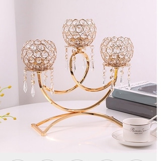 Golden Crystal Candle Holder with 3 Arms Table Candelabra - 10.3*5.5*12.6"