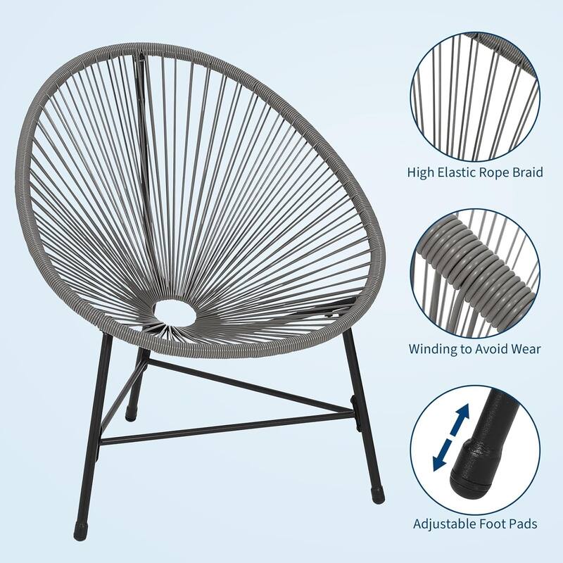 3-Piece Patio Woven Conversation Bistro Set with Glass Top Table and 2 Chairs