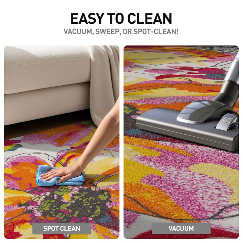World Rug Gallery Modern Bright Flowers Non-Slip Area Rug Multi