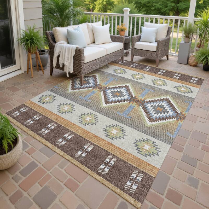 Machine Washable Indoor/ Outdoor Global Chennai Chantille Rug - Chocolate - 8' x 10'