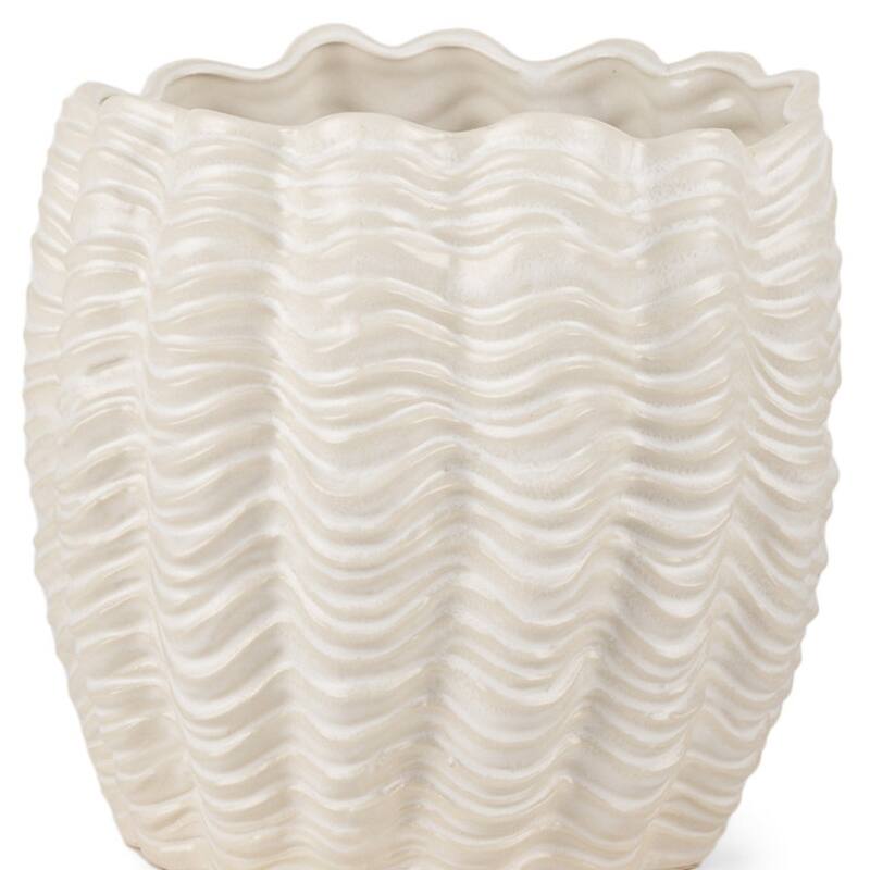 11" Cream Ceramic Sculptural Waves Table Vase - 11.61