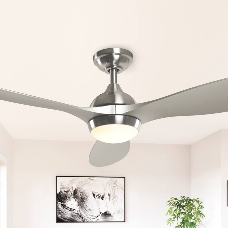 Modern Brushed Nickel 3-Blade LED Ceiling Fan with Remote Control - 56-in W x 13.7-in H