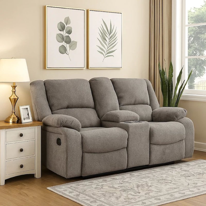 Cem Manual Reclining Loveseat, Pillow Tufted, Mocha Gray Chenille