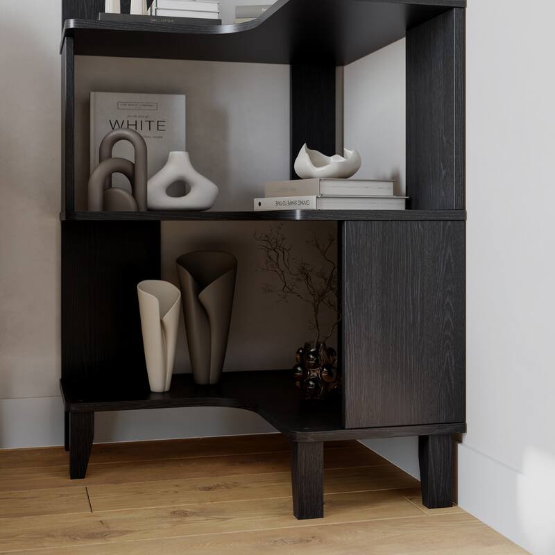 Prepac Nordik 6-Tier Corner Bookcase, 71.5" Extra Tall Corner Shelf, Freestanding Bookshelf for Home Office, Living Room
