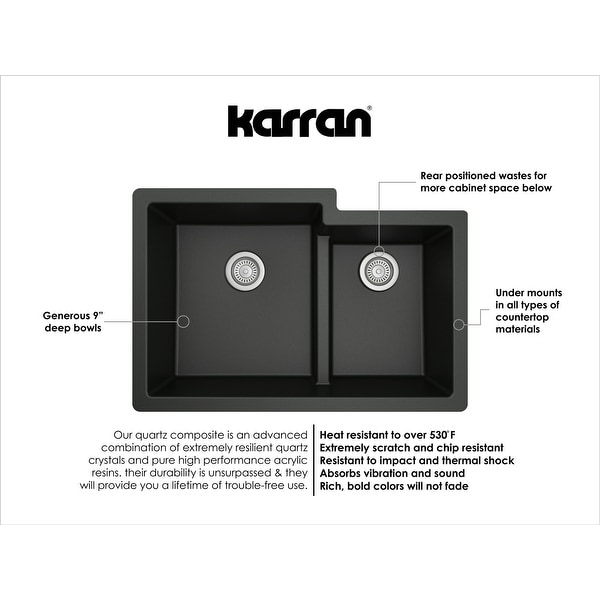 Karran Undermount Large/Small Bowl Quartz Kitchen Sink - 32