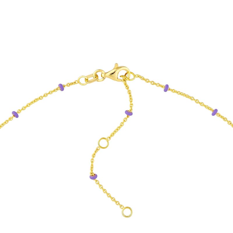 Curata 14k Yellow Gold 18" Lilac Enamel Bead Station Saturn Chain Necklace