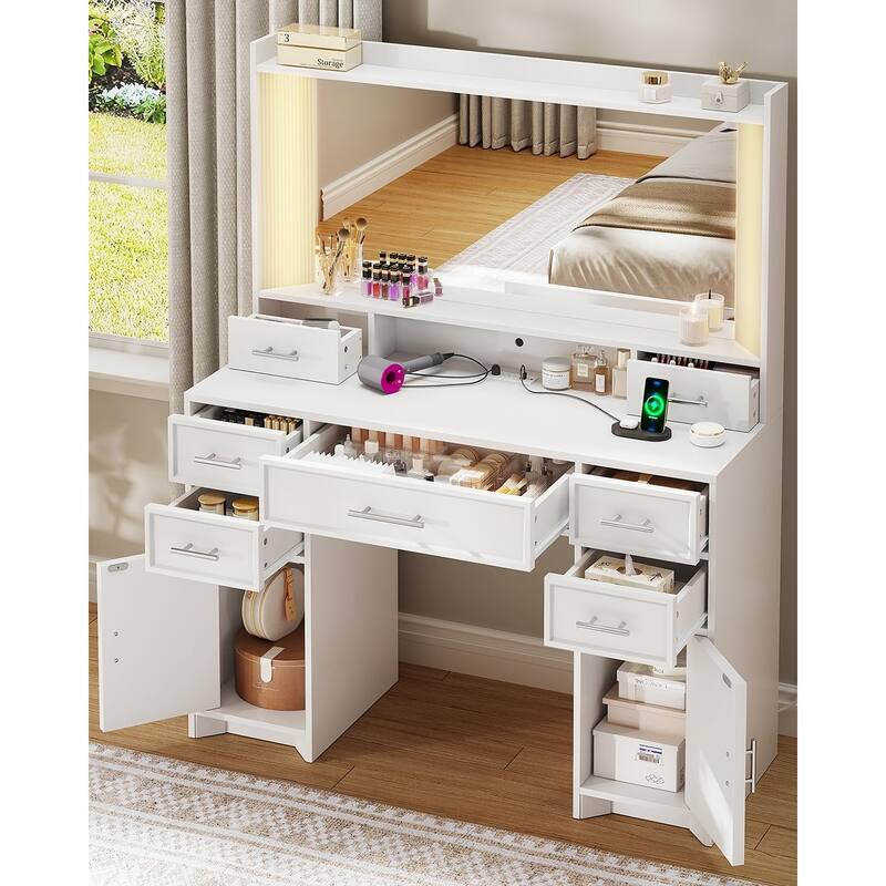Makeup Vanity Desk Large 35" HD Lighted Mirror Vanity Table 7 Drawers