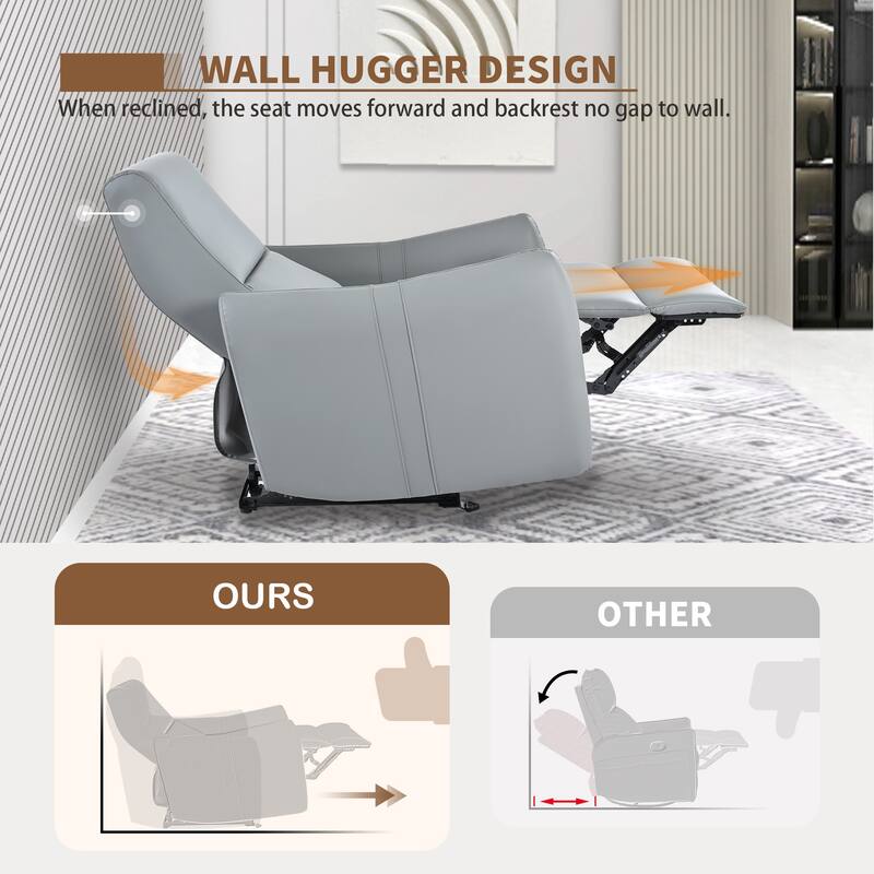 Wall Hugger Power Recliner Chair with USB Port, Electric Reclining Armchair for Small Spaces, PU Leather Sofa for Living Room