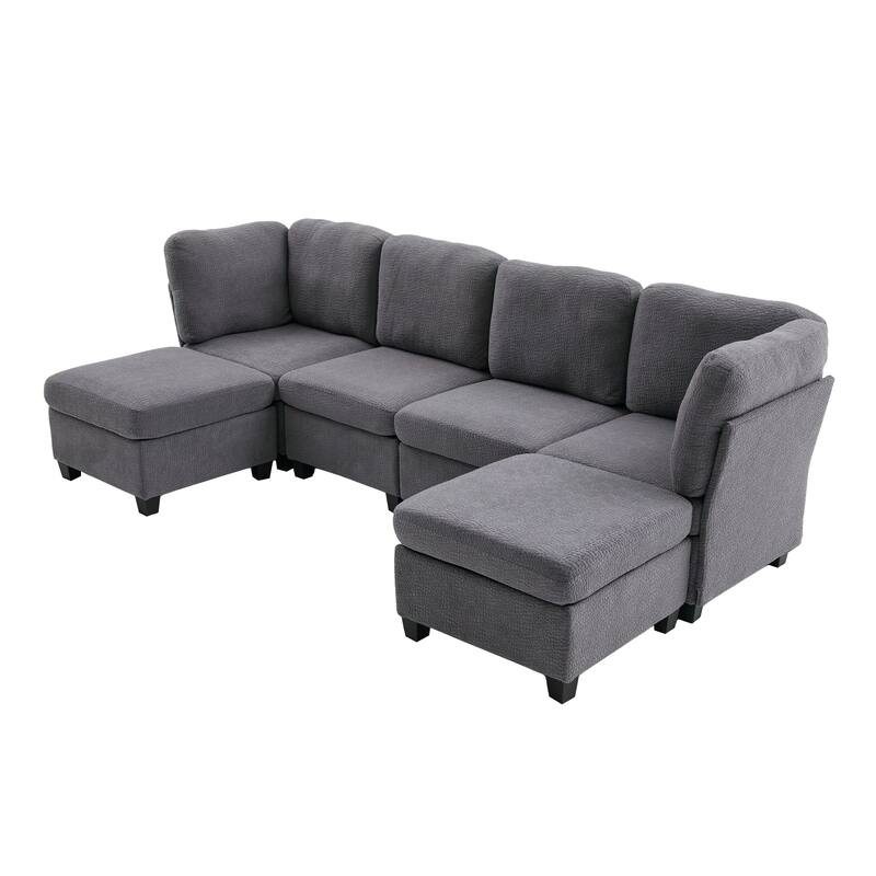 Modular Sleeper Sofa Bed U-shaped Sectional Couches with Hidden Storage Seat and Ottomans, Freely Combinable Chaise Lounge Sofa