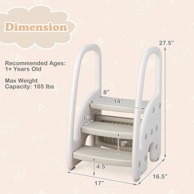 Gymax Three-Step Stool for Toddlers Children Step up Leaning Helper