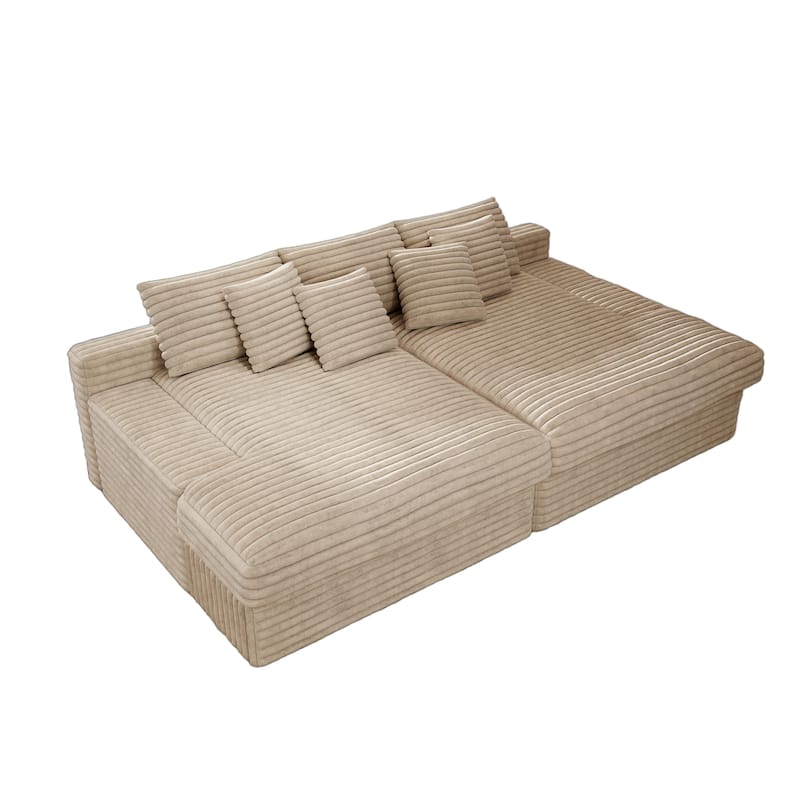 118.1" Oversized Boneless Double Chaise Lounge Sofa, Modern Corduroy Sectional Cloud Couch Loveseat Sleeper Bed, Floor Chair