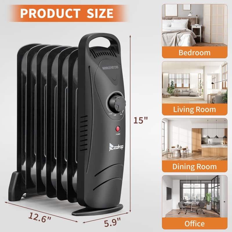 600W Portable Electric Space Heater Oil Filled Radiator Heater