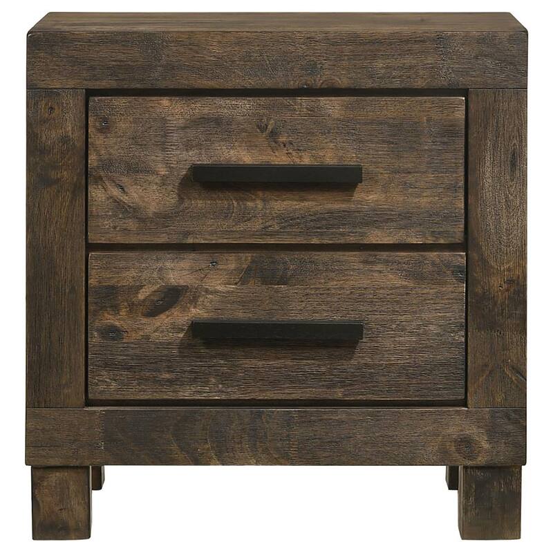 Rustic Golden Brown 2-Drawer Nightstand with Wooden Handles and Thick Block Feet