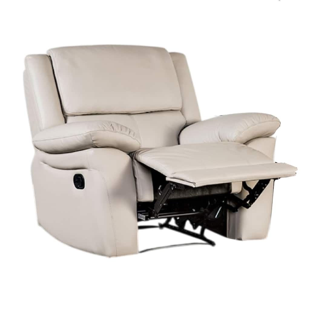 Larus Manual Recliner Chair, Pillow Top Arms, Off White Leather Match