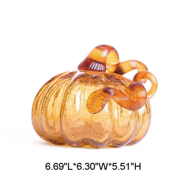 Glitzhome Amber Crackle Handblown Decorative Glass Pumpkins - D