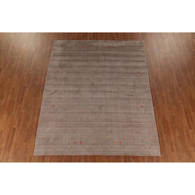 Gabbeh Area Rug Hand-Knotted Tribal Beige Wool Carpet - 7'10" x 9'8"