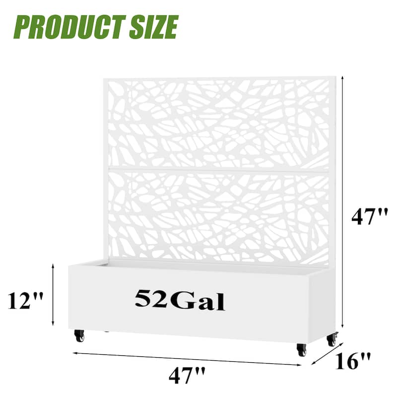 Metal Galvanized Planter Box with Trellis Privacy Screen Lockable Wheels