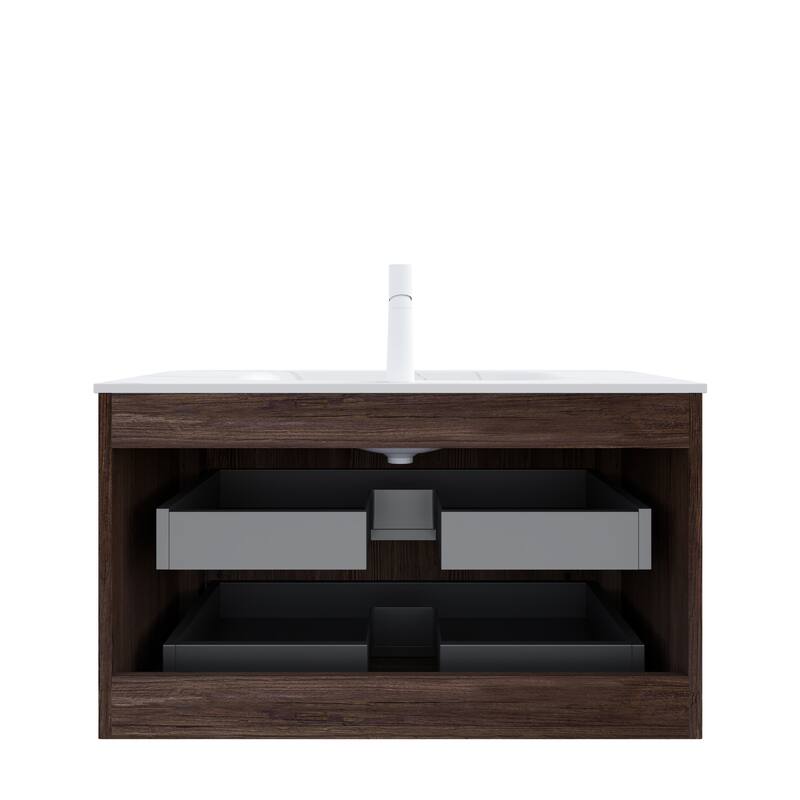 36" Floating Bathroom Vanity with Sink with 2 Drawers, Carrara White Sintered Stone Integrated Basin, Pre-Assembled