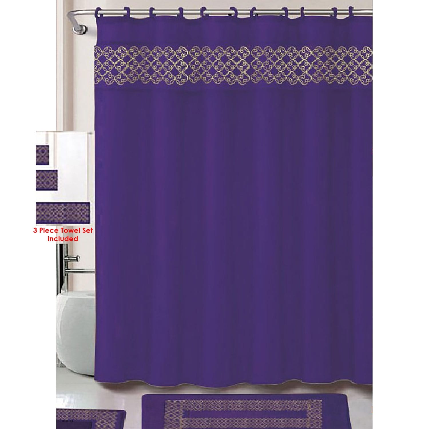 Laura 18 Piece Embroidered Bath Rug with Towel Set On Sale Bed