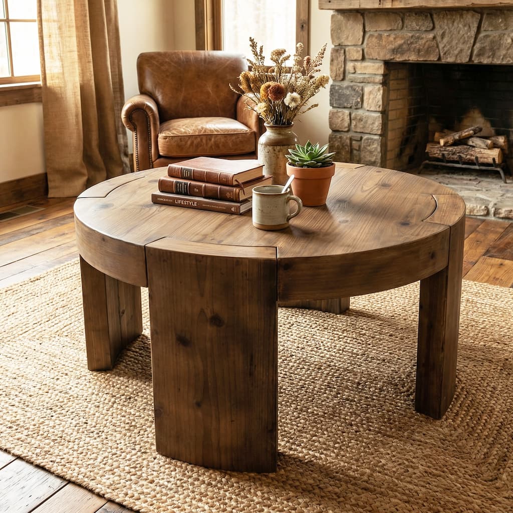 31.5-Inch Solid Wood Round Coffee Table