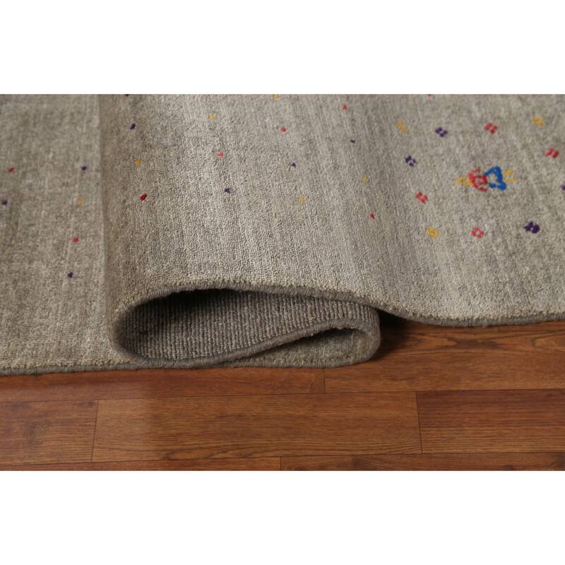 Striped Green Gabbeh Oriental Area Rug Handmade Tribal Wool Carpet - 7'9"x 9'7"