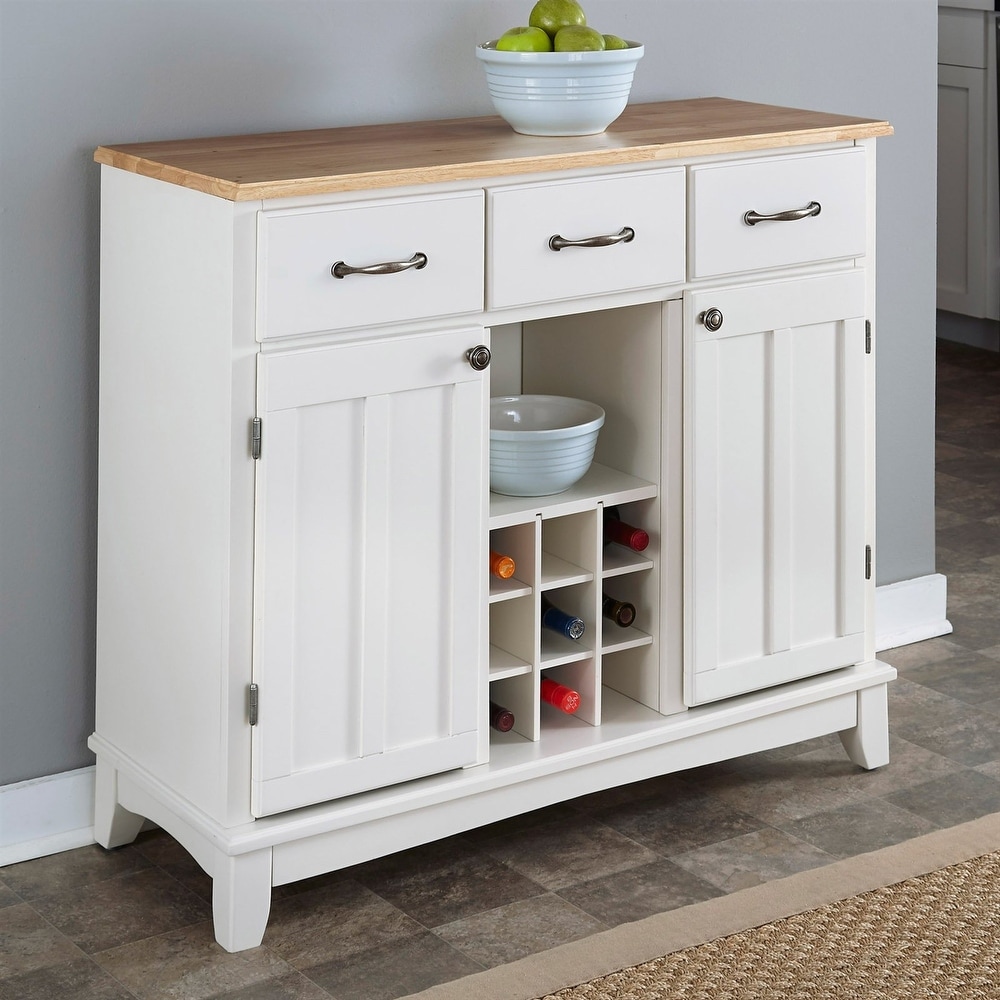 Overstock Natural Wood Top Kitchen Island Sideboard Cabinet Wine Rack in White (White)