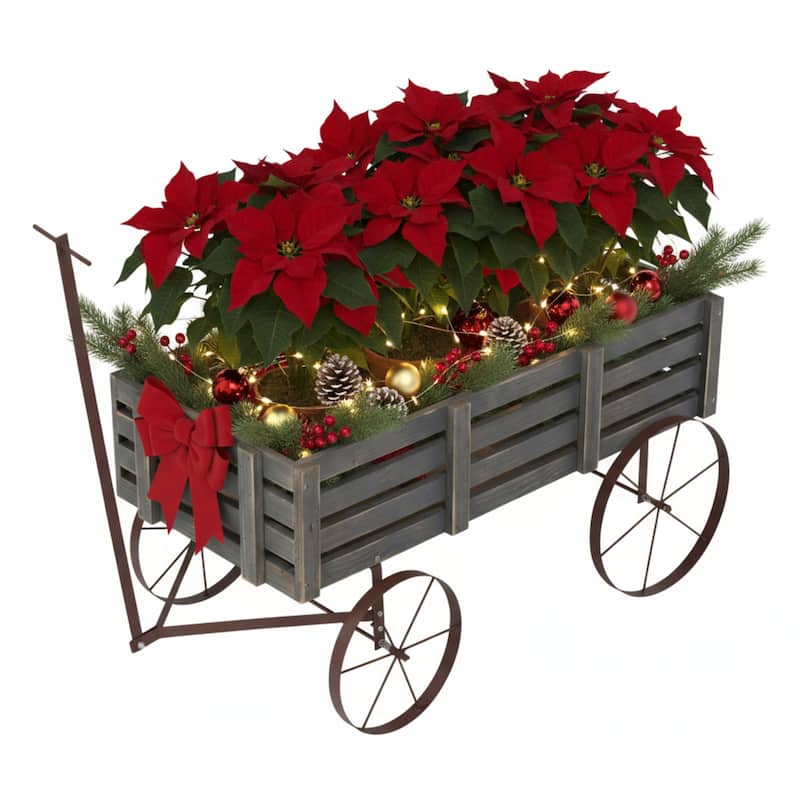 Goldcoast Rustic Wagon Garden Planter with Metal Wheels
