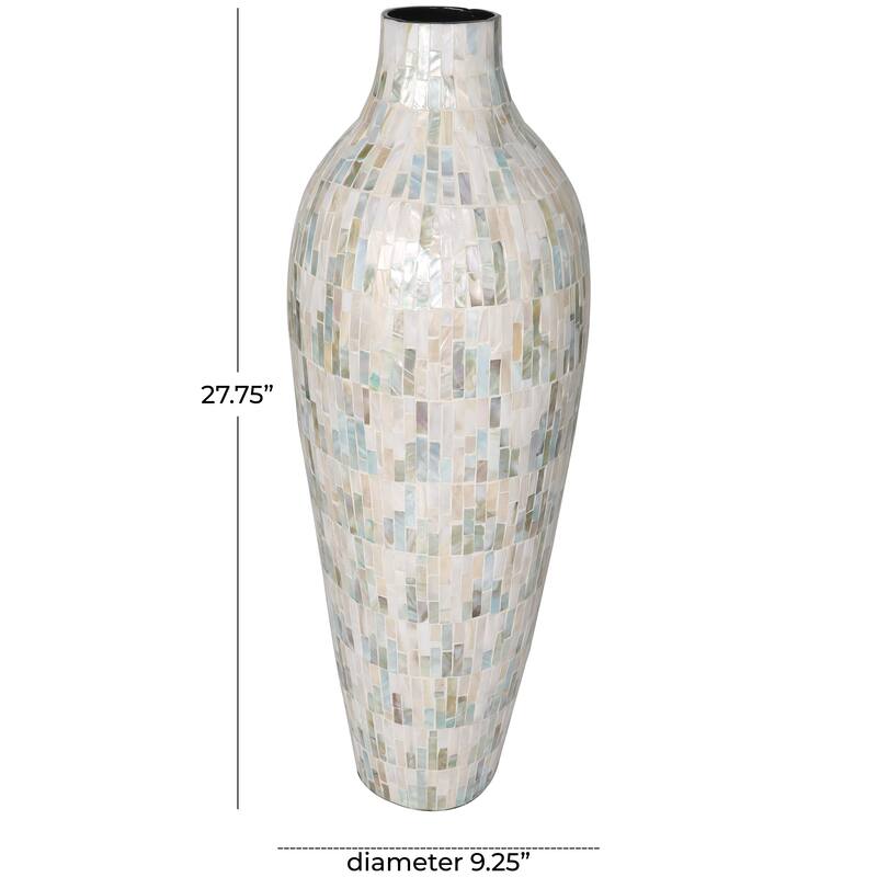 Mother of Pearl Shell Handmade Mosaic Inspired Decorative Vase with Pastel Blue and Pink Accents - White - Roche River Decor