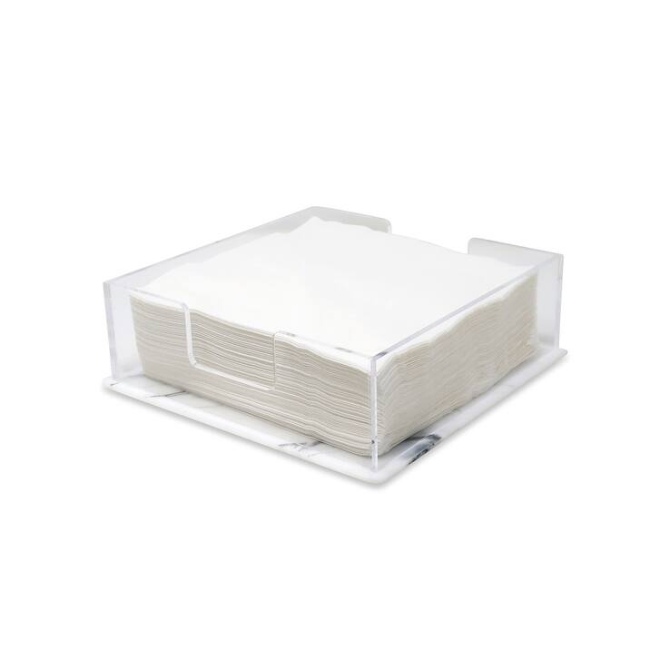 Acrylic Square Napkin Holder with White Base, 8"L