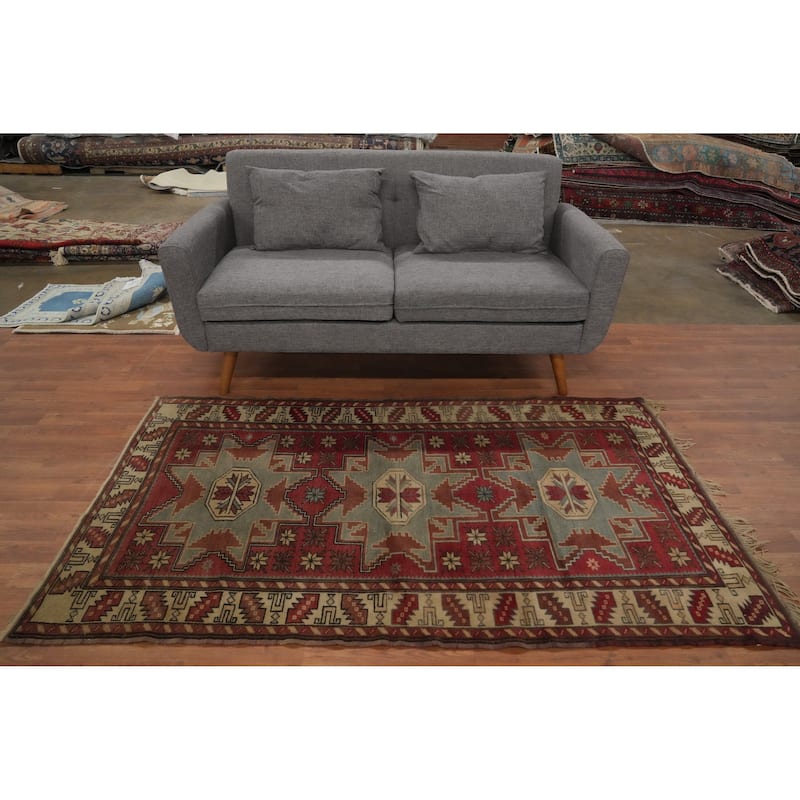 Hand Knotted Oriental 100% Wool Carpet Traditional Geometric Red Kazak Area Rug - 6' 4'' X 3' 9''