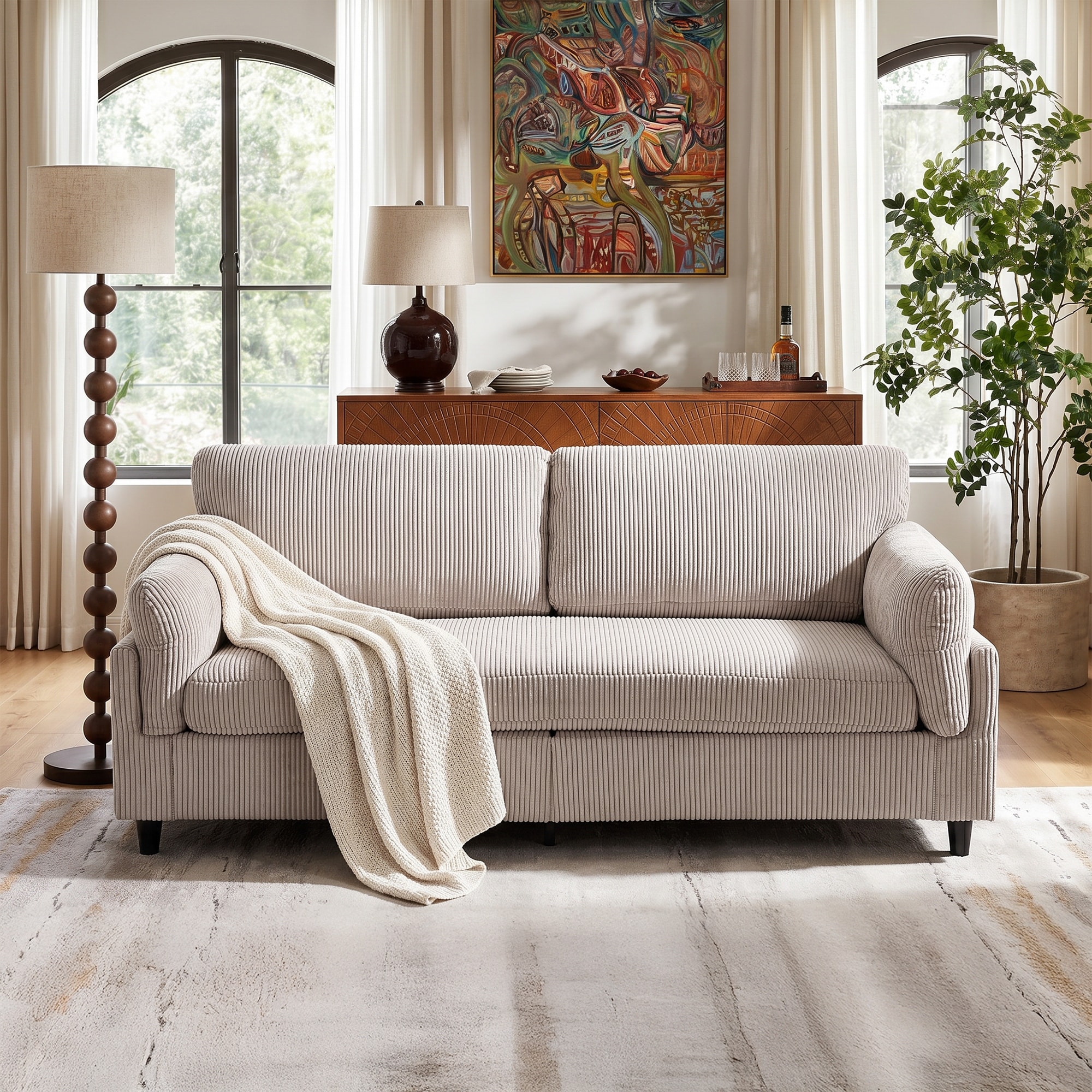 82.6" Corduroy Loveseat Sofa Upholstered Love Seat, 2-Seater Sofa Couch Lounge Couch for Living Room Bedroom