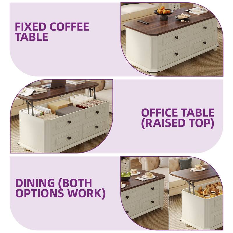 Moasis 36"W Lift-top Farmhouse Coffee Table Center Table with Drawers and Large Hidden Storage