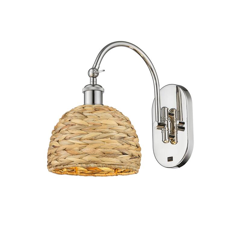 Innovations Lighting 518-1W-13-8 Woven Rattan Sconce Woven Rattan 13" - Polished Nickel / Natural