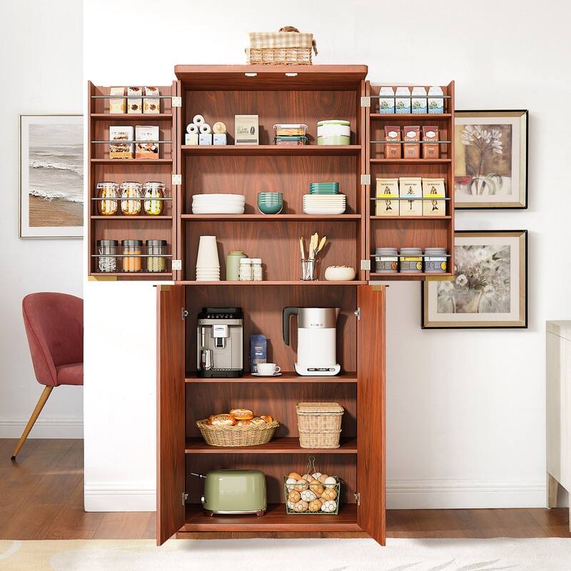 Modern 72"H Fluted Wood Kitchen Pantry Cabinet with 6 Shelves for Versatile Storage Solutions