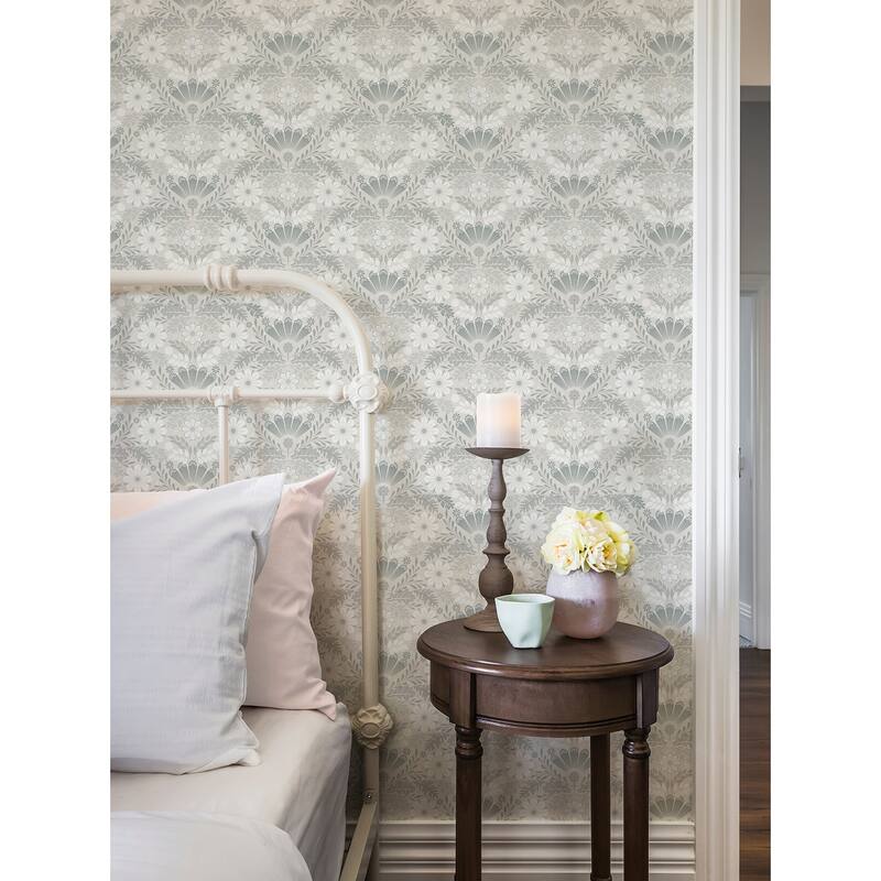 A-Street Prints Klockrike Light Grey Botanical Damask Wallpaper