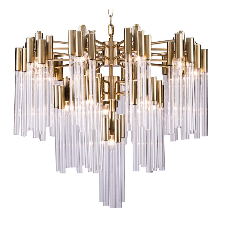 16-Light 3 Tier Gold Frame Chandelier With Glass Accents