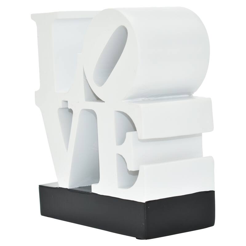 HomeRoots 4" White And Black Resin Love Tabletop Sculpture - 3.50 in. x 4.00 in. x 1.50 in.