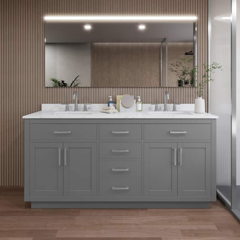 Wyndham Collection WCG262672D-QTZ-US3MXX Beckett TK 72" Free Standing - Dark Gray / Giotto Quartz Top / Brushed Nickel